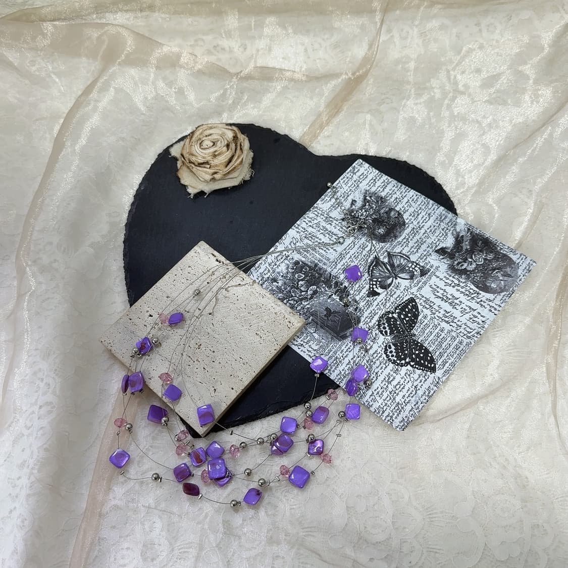 빈티지 퍼플 쉘 오리엔탈 레이어드 목걸이 상품이미지2