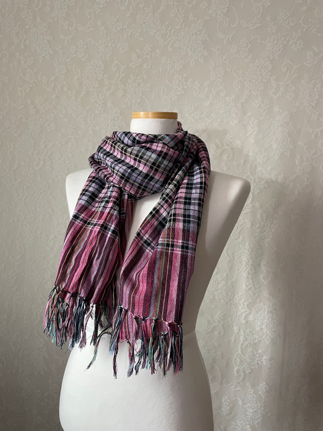 핑크 체크 머플러 / 키치 Y2K 감성 포인트 스카프 상품이미지2