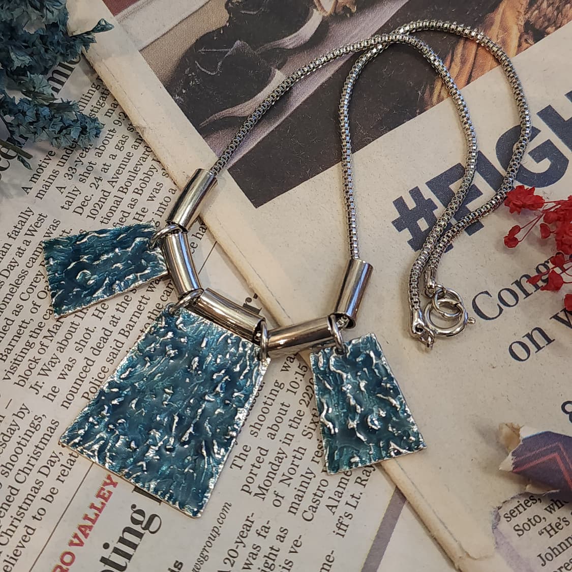 90s 프랑스 빈티지 목걸이 푸른 파도의 속삭임 팬턴트 목걸이 히피스타일 상품이미지2