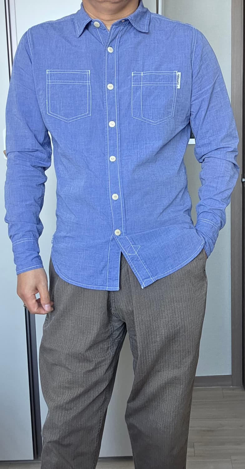 슈퍼드라이(SUPERDRY) 코튼 롱슬리브 샴브레이 셔츠 블루 (M 상품이미지7