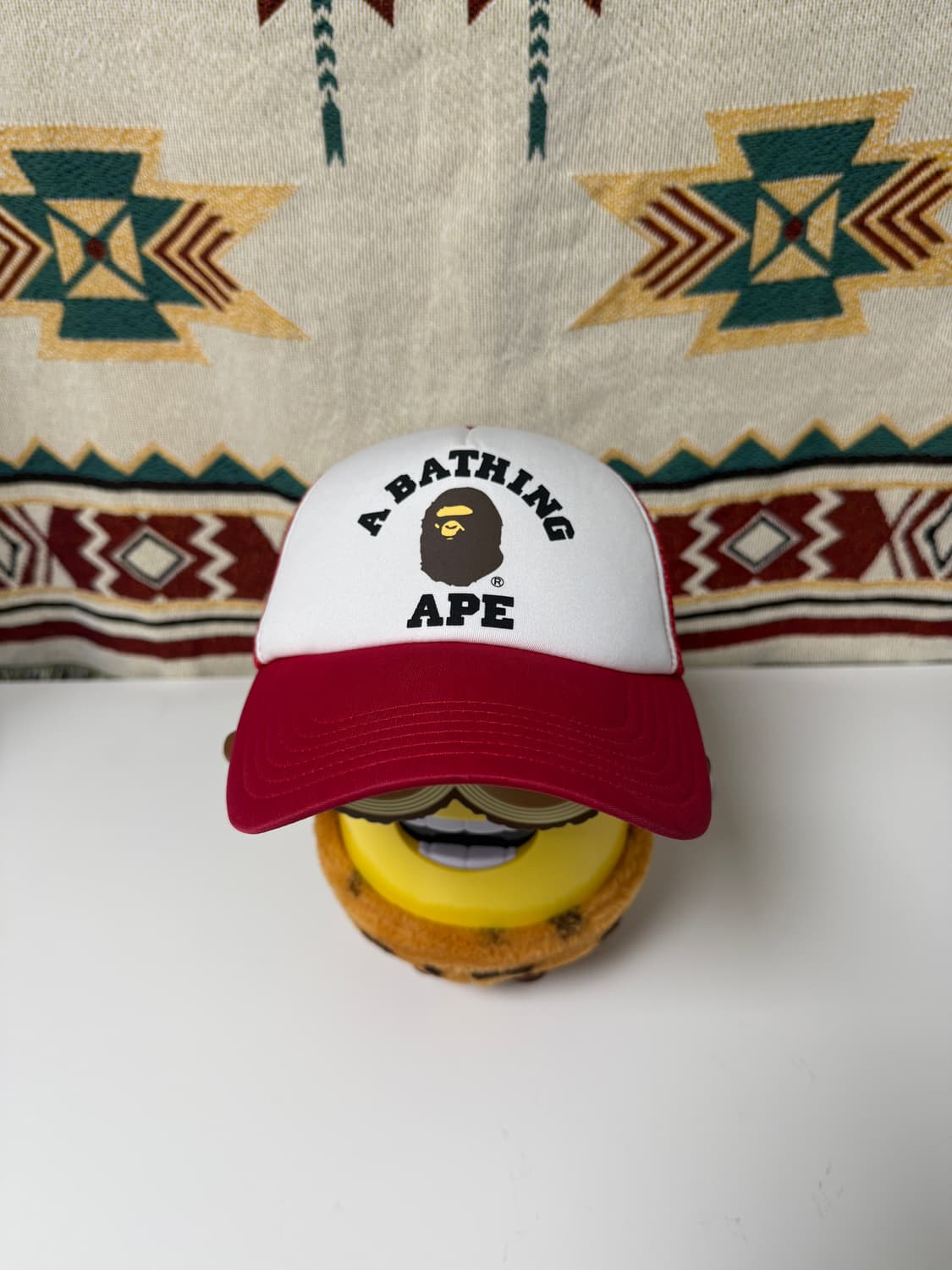 BAPE College Mesh Cap Red 베이프 트러커 캡 상품이미지1