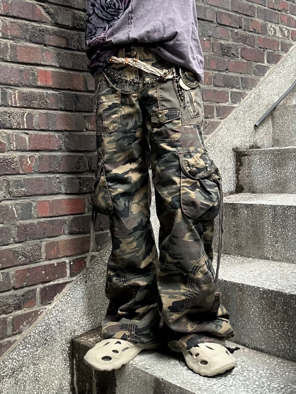 *rare* 빈티지 00s 밀리터리 부츠컷 로프 기믹 카고팬츠 상품이미지1