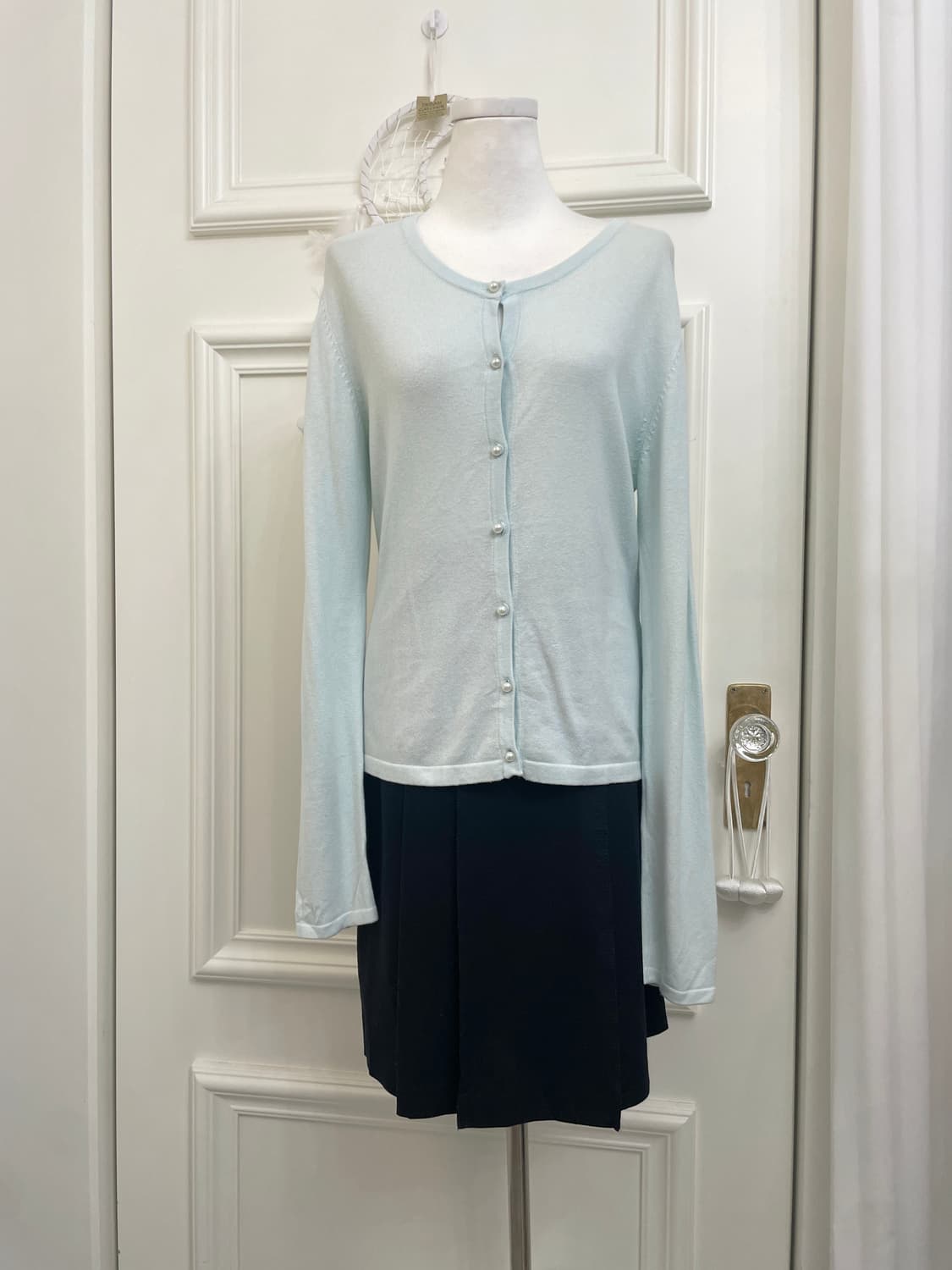 dark navy button point pleats midi skirt 상품이미지6
