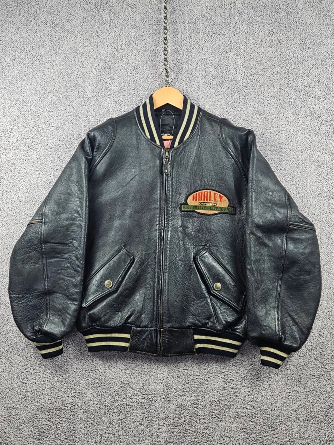 할리 데이비슨 싱글 라이더 가죽 바시티 자켓 ( L ) / 10777 상품이미지3