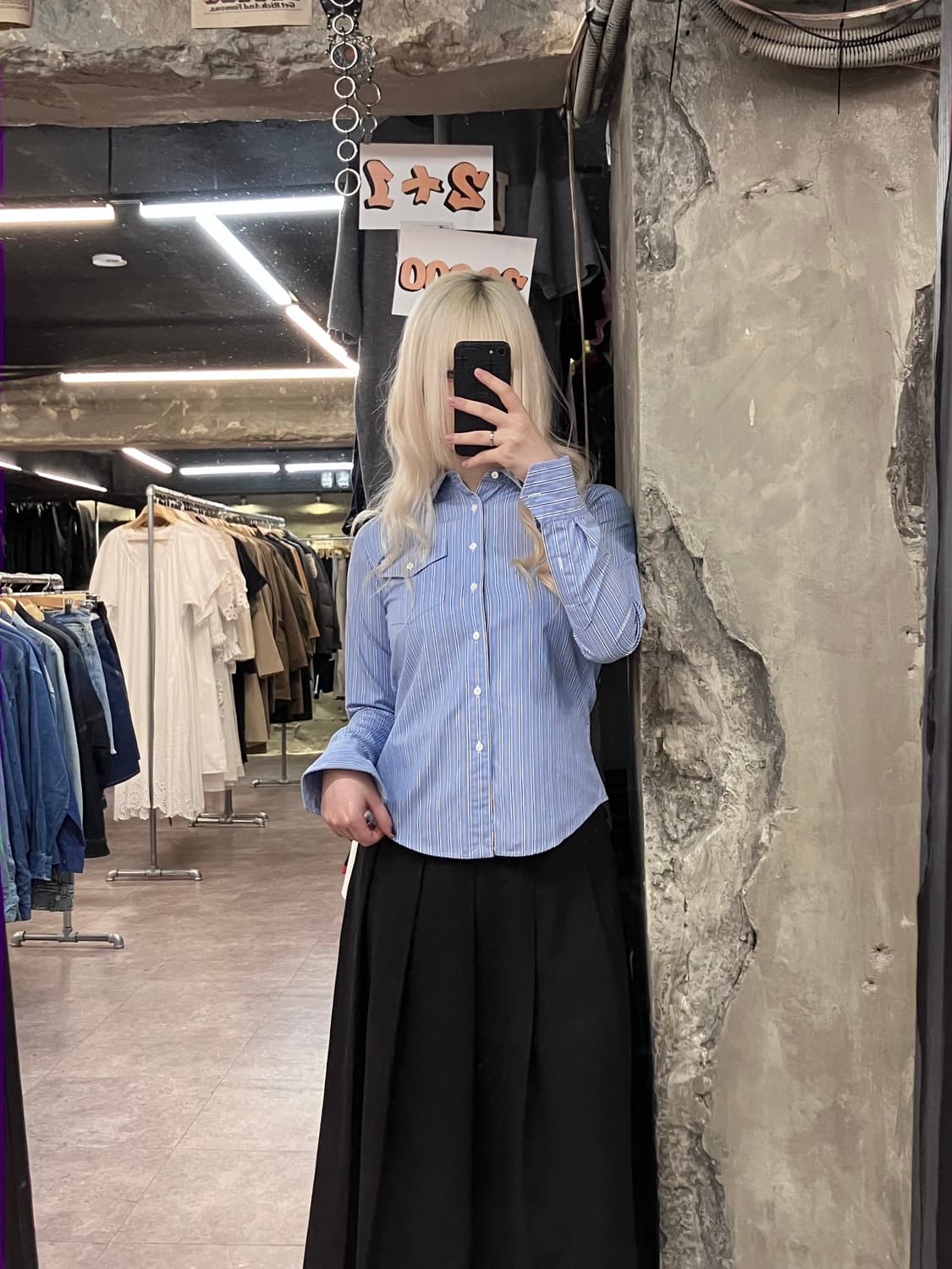 폴로 랄프로렌 스트라이프 스키니핏 코튼 셔츠 스카이블루 #csz4101 상품이미지2