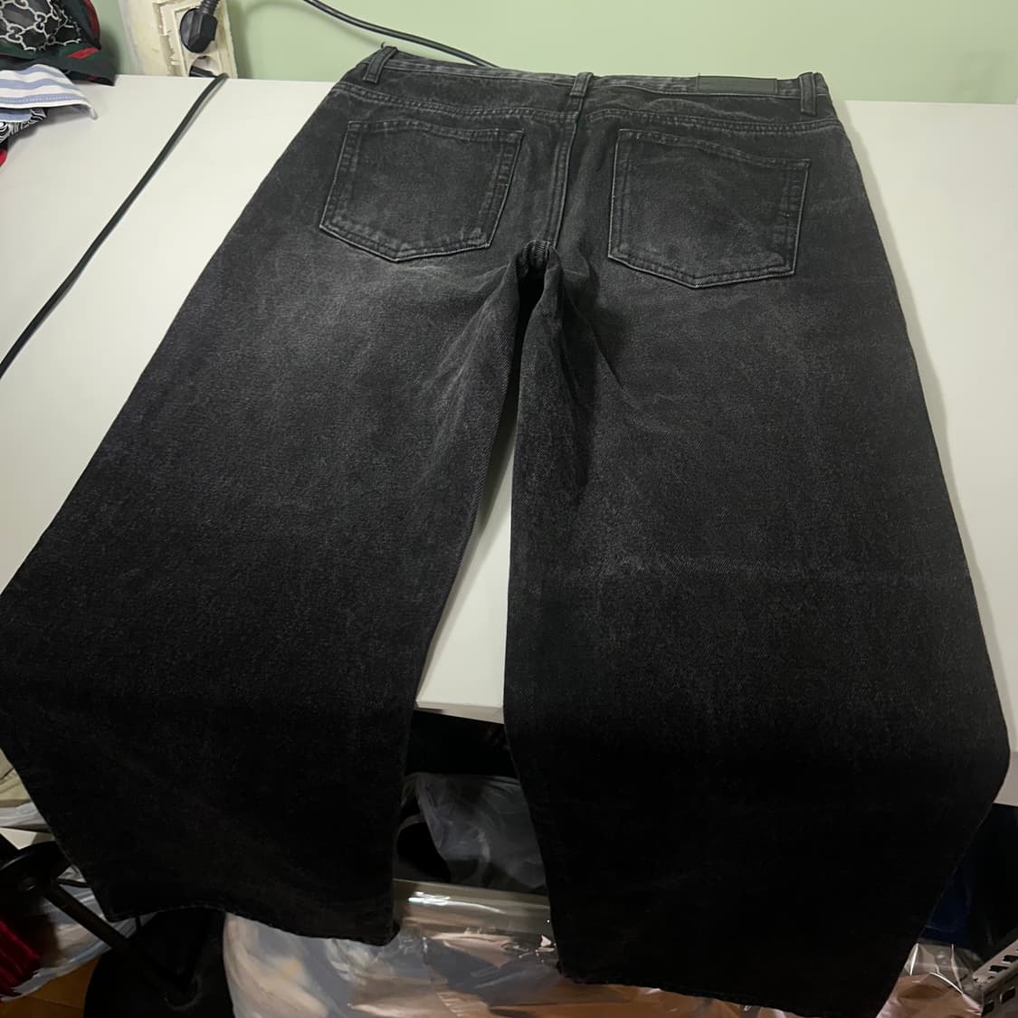 L-XL 드로우핏 빈티지블랙 워시드 와이드 데님팬츠 상품이미지6