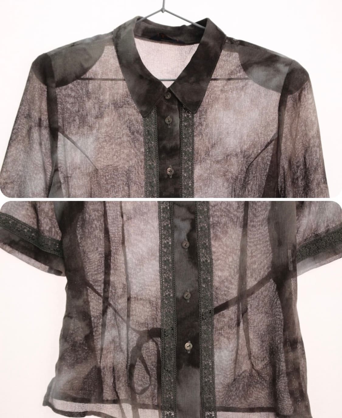 빈티지 반팔 레이스 나염 무늬 블라우스 상품이미지2