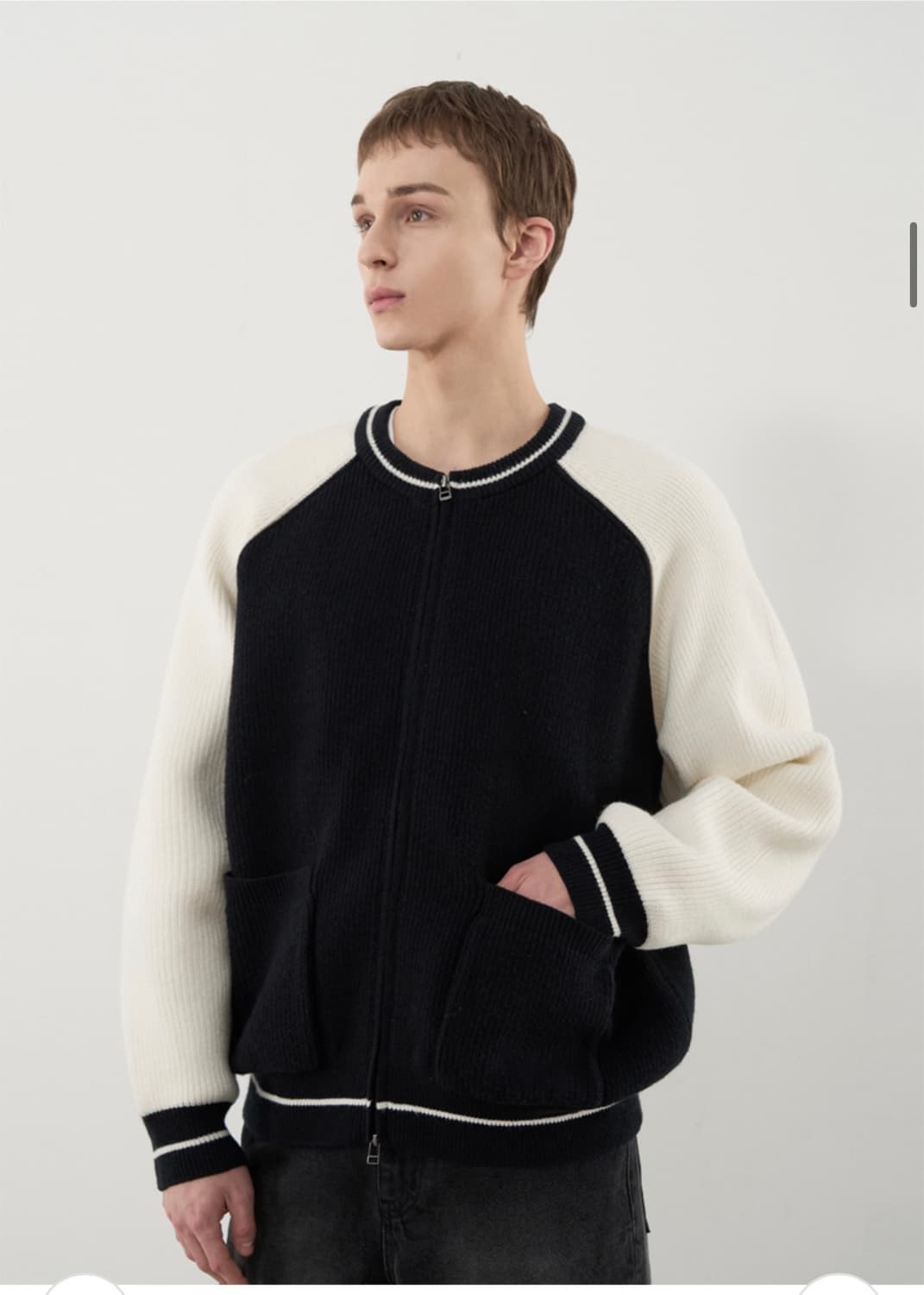 (새상품)(L) 드로우핏 바시티 벌룬 투웨이 집업 니트 [BLACK] 상품이미지5