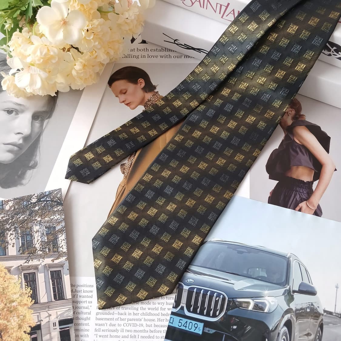 입생로랑 실크 다크그린 모노그램 넥타이 9.6cm A등급 A19076
 상품이미지4