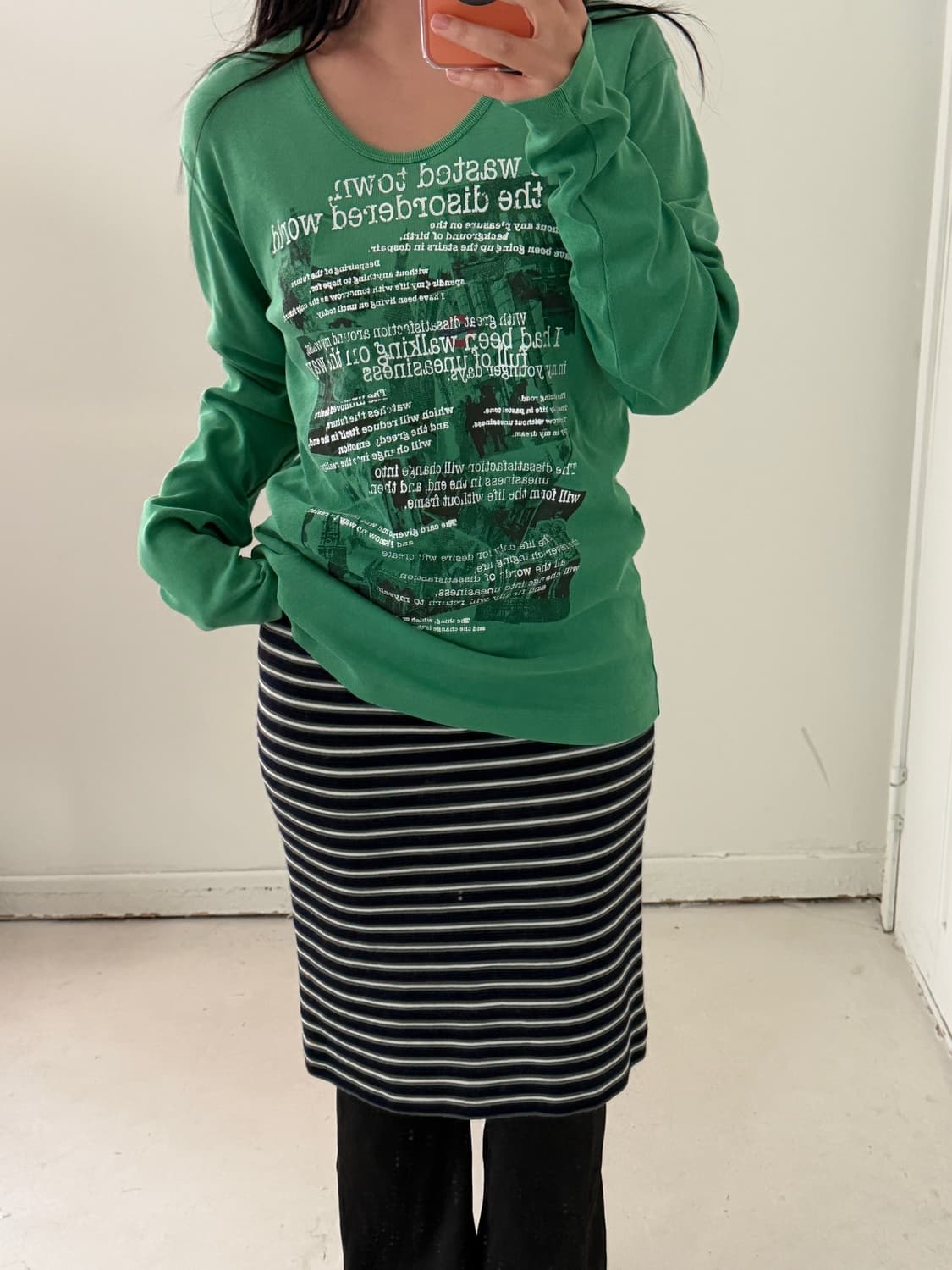 일본빈티지 울 스트라이프 미디스커트 상품이미지3