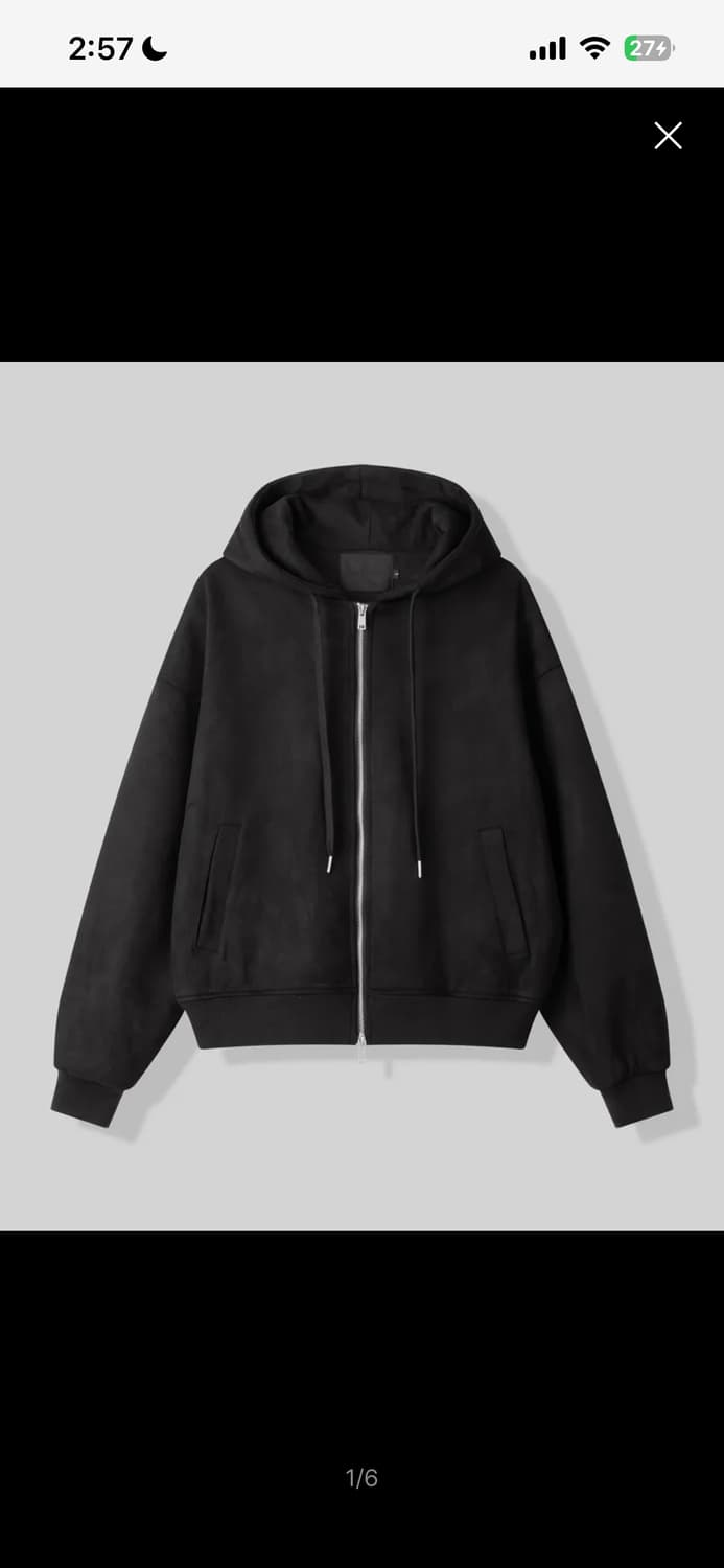 블랙모먼트 페이크 스웨이드 후드집업 블랙 상품이미지2