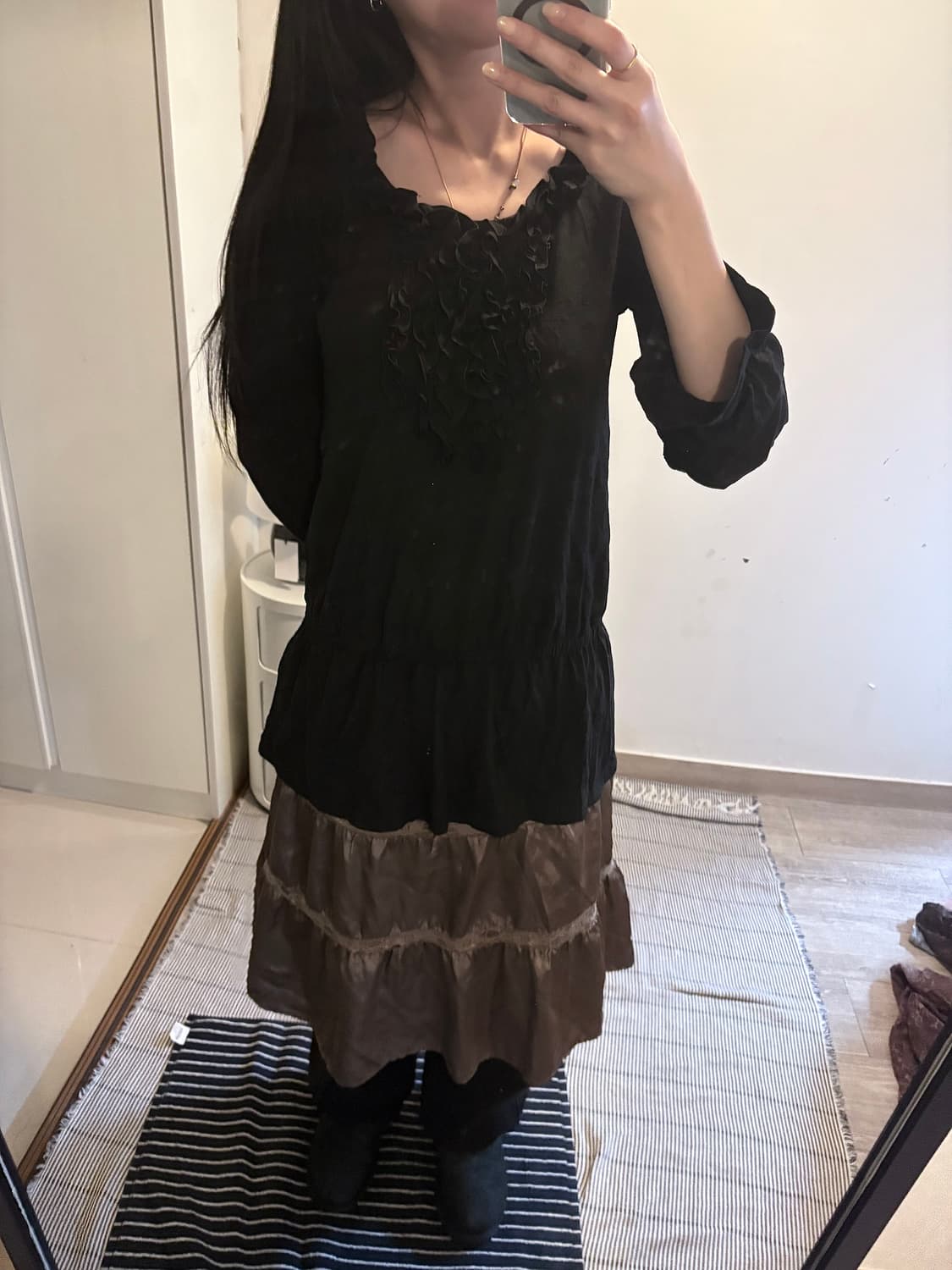 Japanese Vintage Black Ruffled Dress 상품이미지1