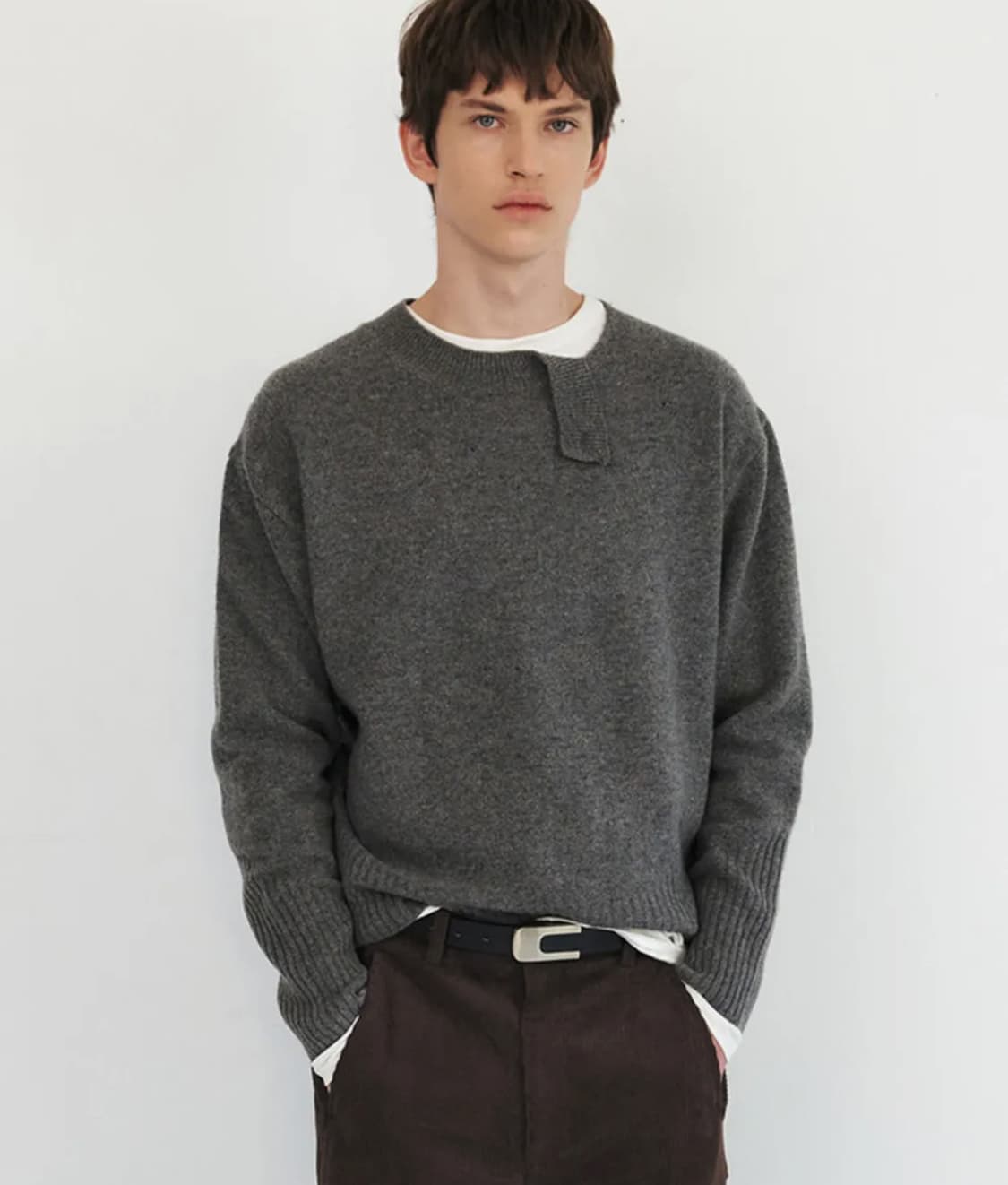 SLIT YAK SWEATER - MELANGE GREY 상품이미지1