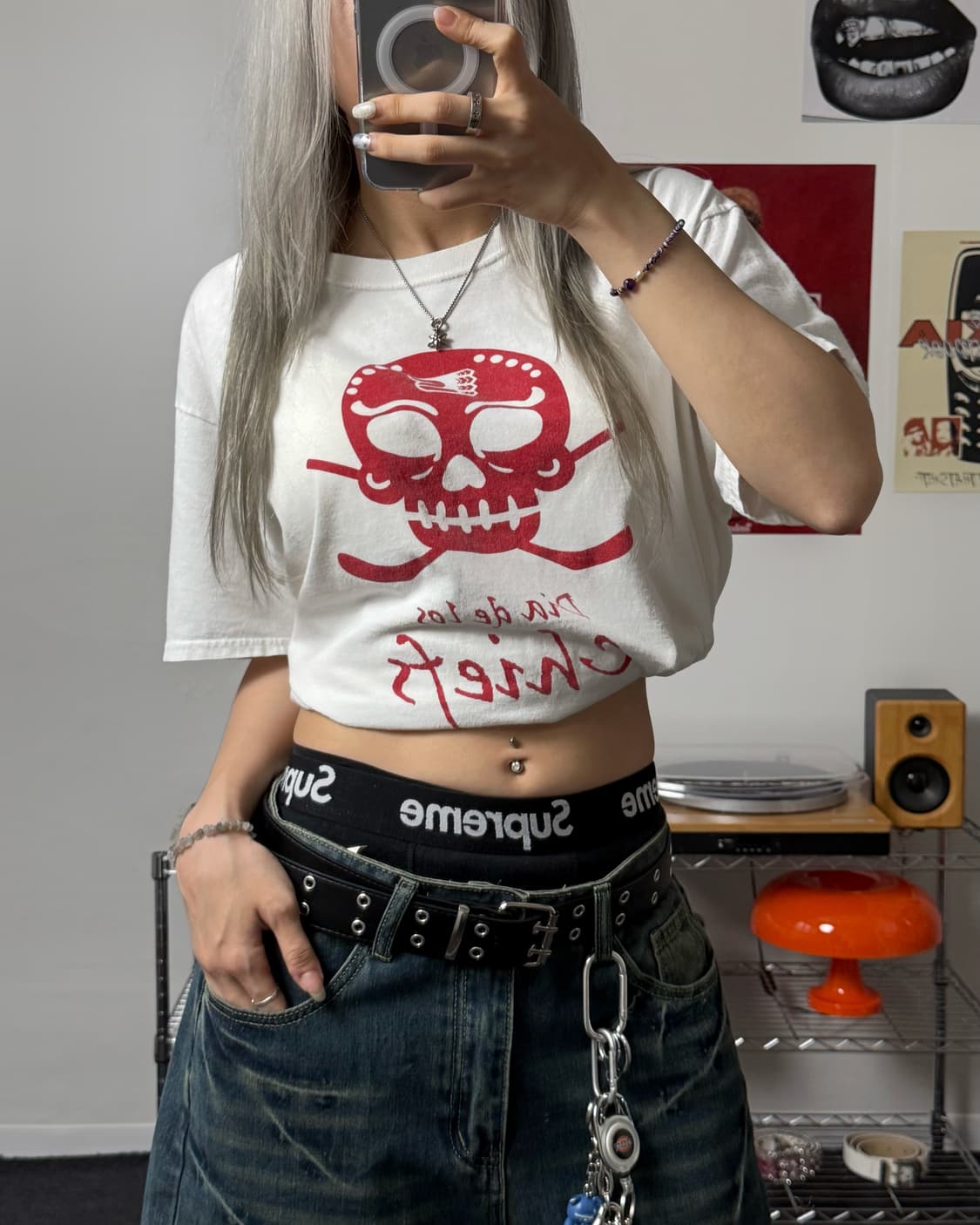 Vintage Chief 스컬 화이트 반팔 티셔츠 상품이미지1