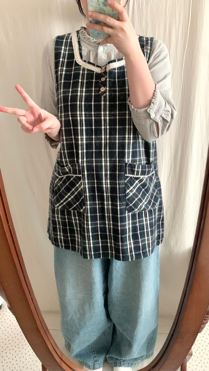 그린 체크 레이스 에이프런 상품이미지6