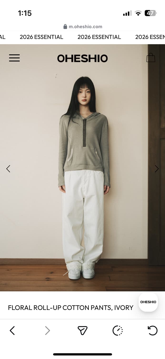 오헤시오 플로럴 롤업 코튼 팬츠 아이보리 상품이미지2