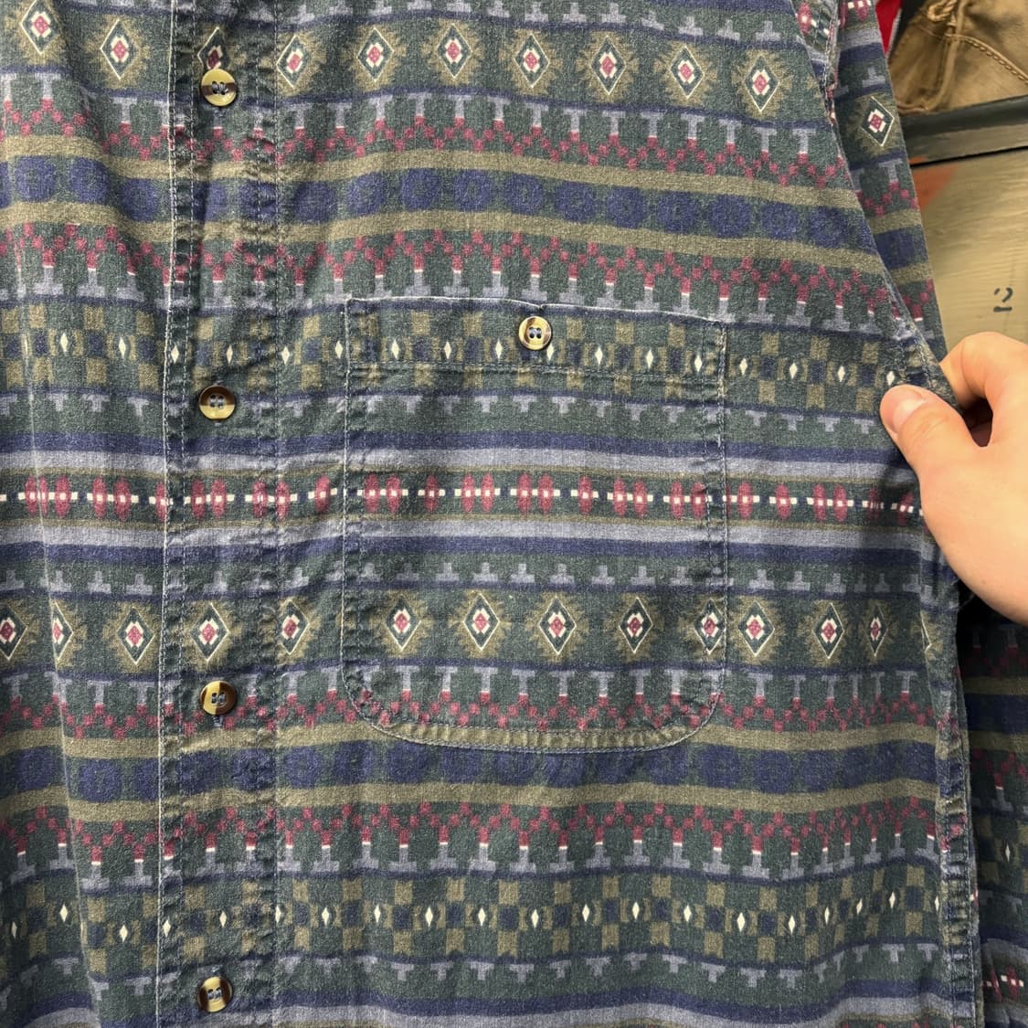 90s 스트릿씬즈 올오버 네이티브 아즈텍 패턴 코튼 캐주얼 셔츠 N579 상품이미지5