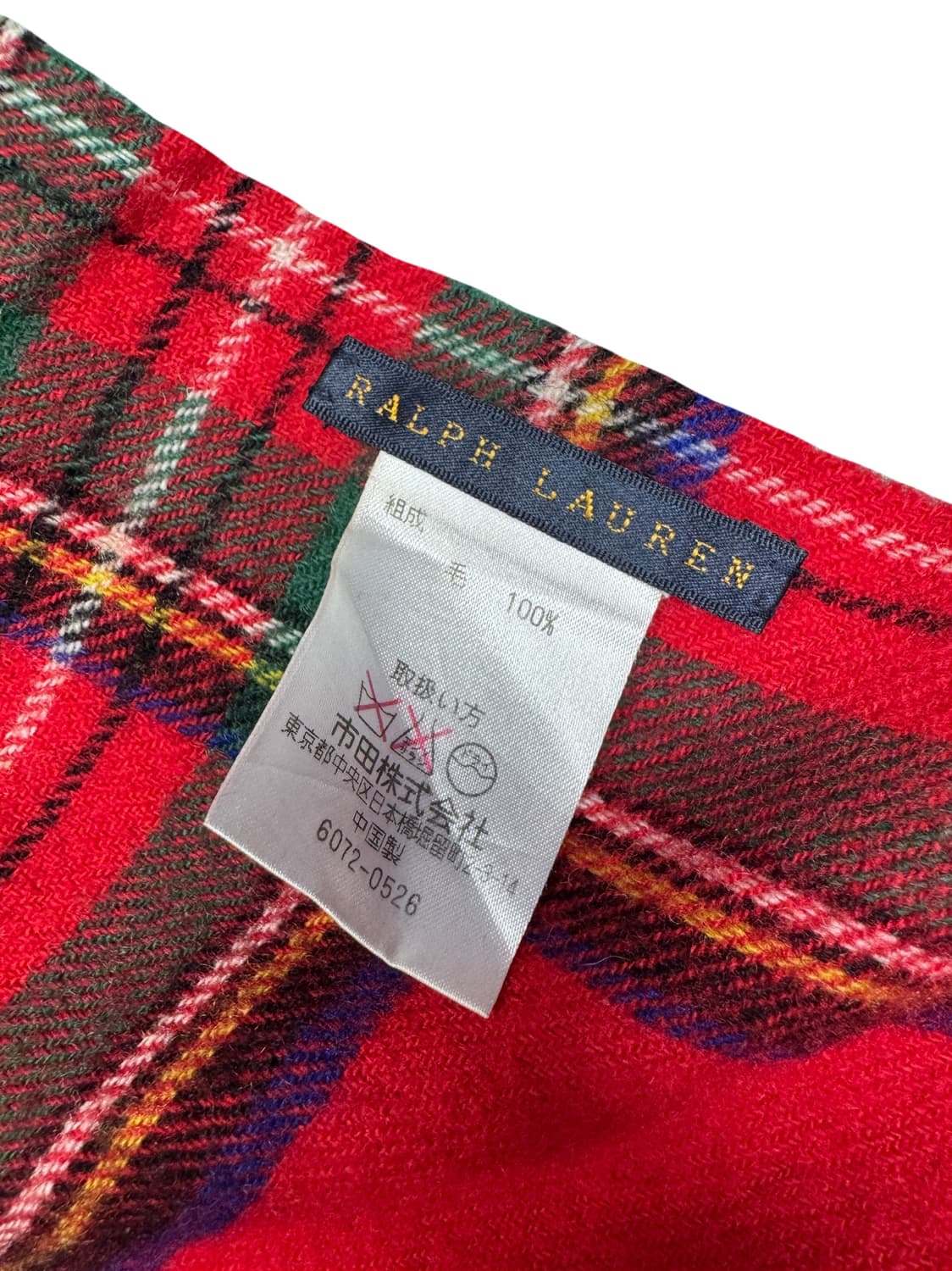 빈티지 90s 랄프로렌 숄 울 머플러 타탄체크 레드 OS 상품이미지2