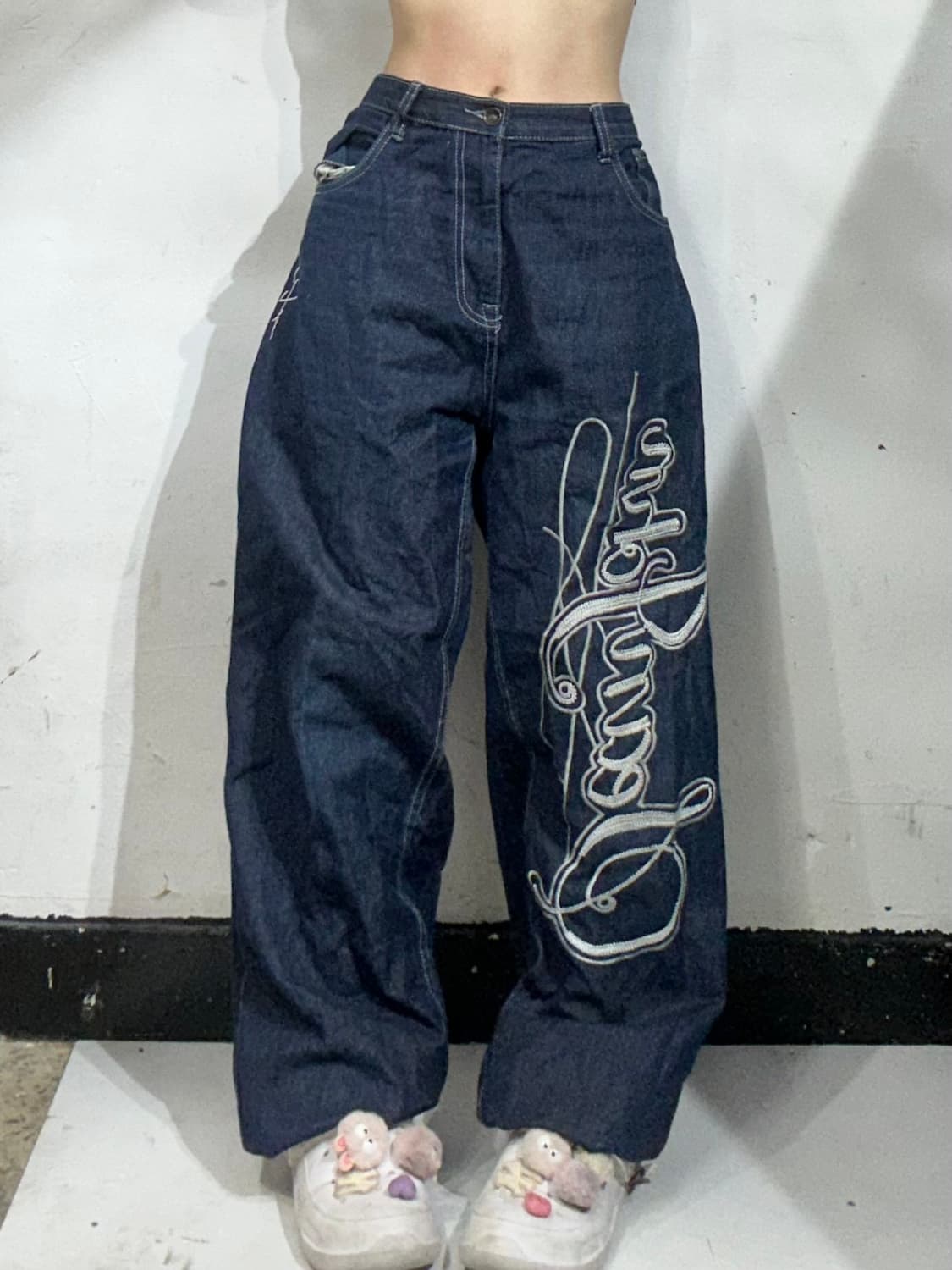 90s 션 존 진청 와이드 자수 올드스쿨 힙합 새깅 팬츠 청바지 36 상품이미지2