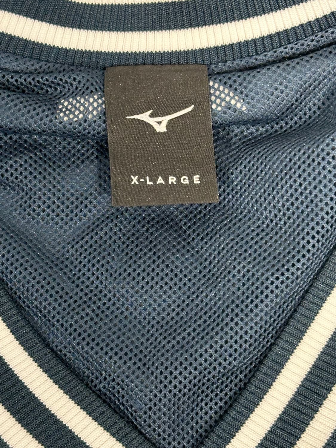 미즈노 빅 로고 네이비 화이트 올드스쿨 웜업 바람막이 긴팔티 XL 상품이미지6