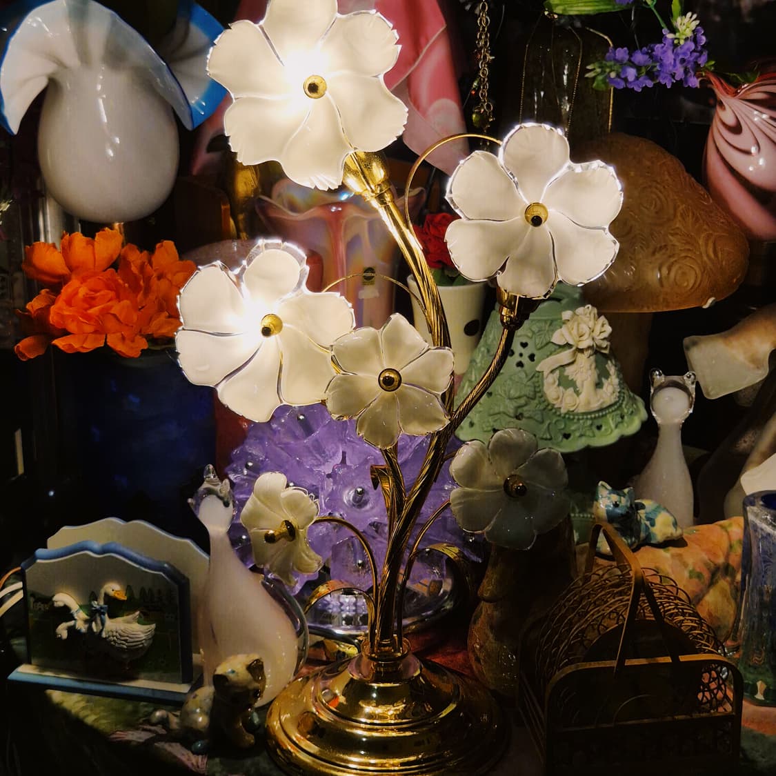 90s 야마기와 밀크글라스 플라워 부케 스탠드 램프 상품이미지9