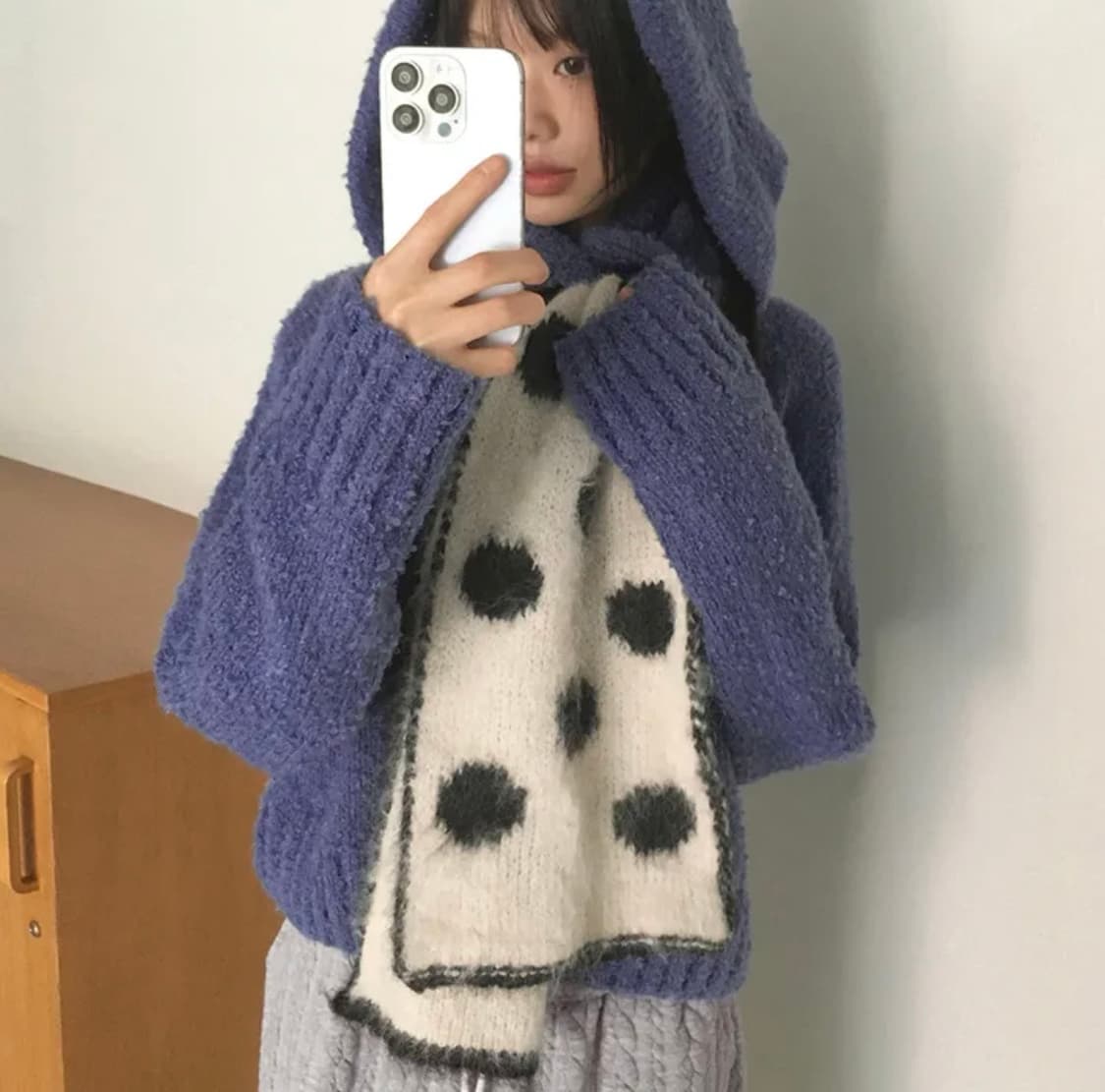 원더원더 도트 목도리 블랙화이트 상품이미지2