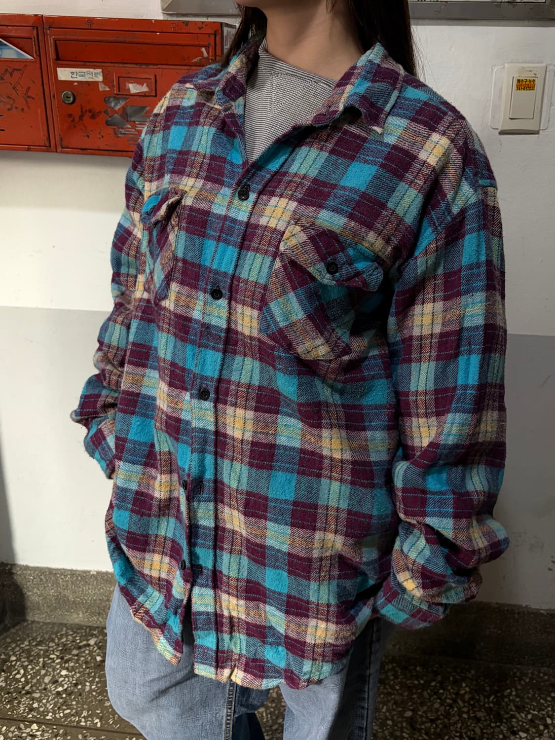 90s 빈티지 퍼플 플란넬 셔츠 상품이미지1