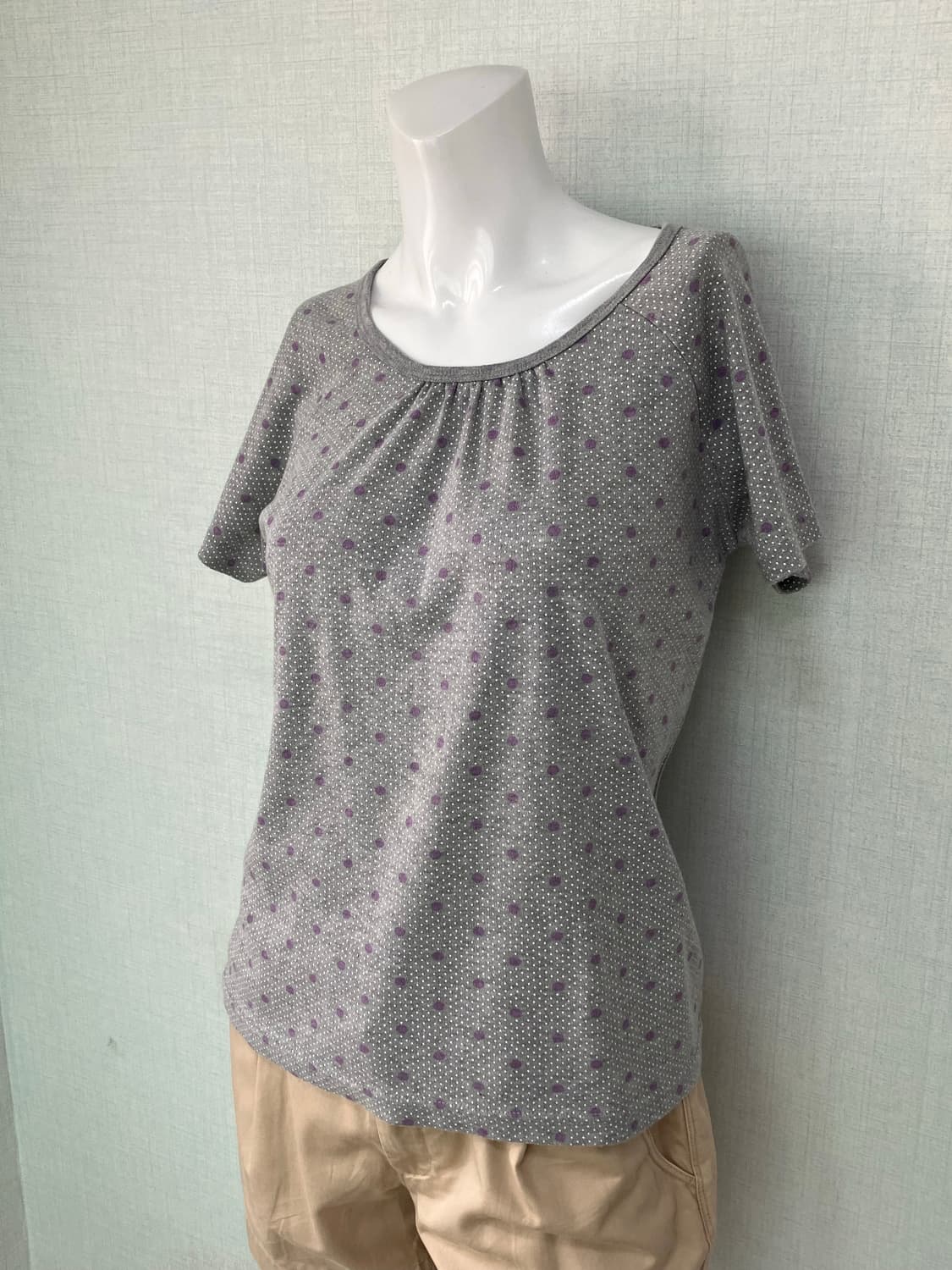 gray purple dot shirring half t-shirt 상품이미지9