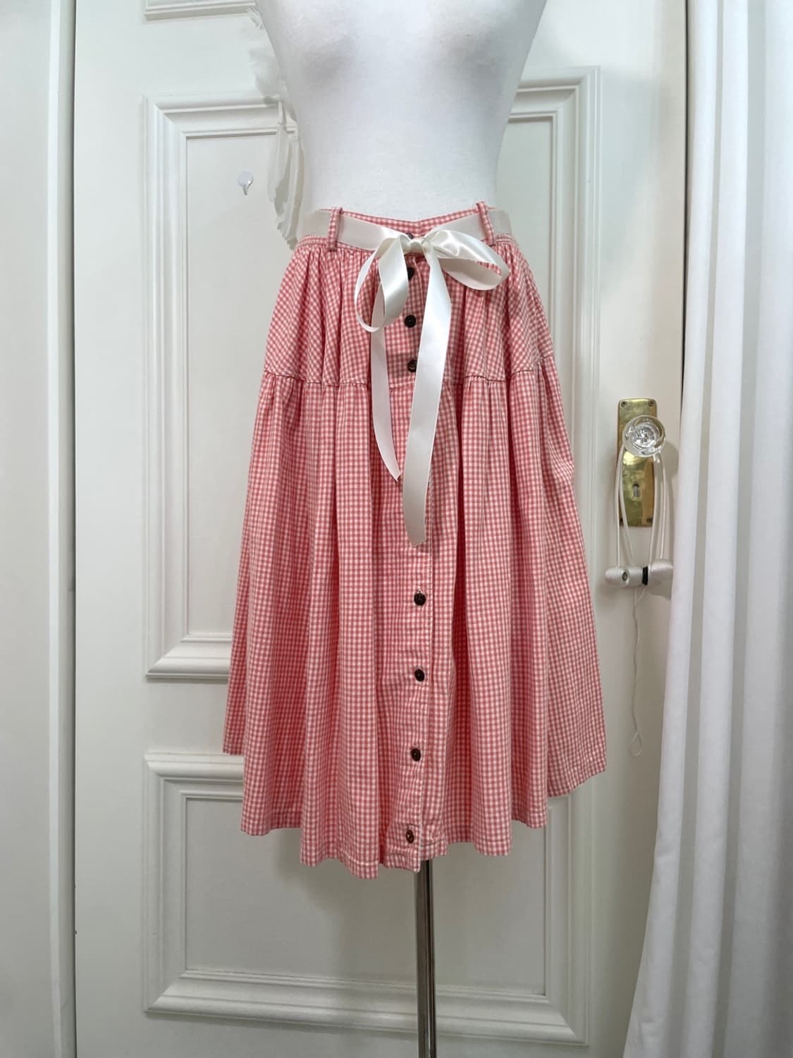 pink gingham check tired banding skirt 상품이미지5