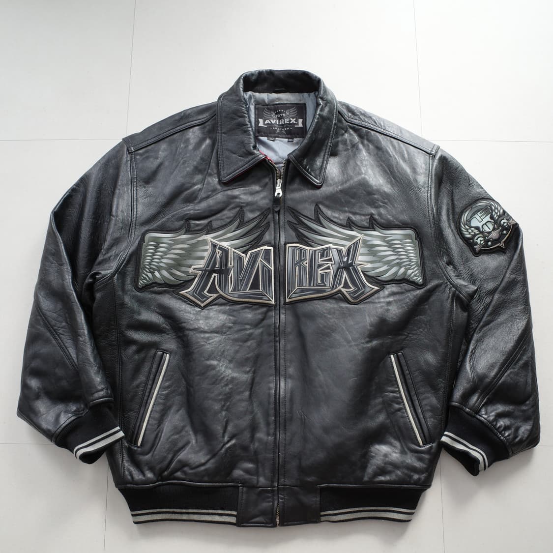 00s 아비렉스 AVIREX USA 스컬 윙 로고 레더 바시티 자켓 상품이미지1
