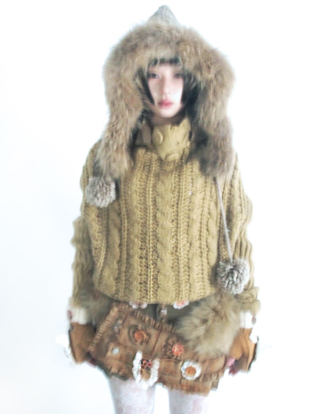 Padding hooded mix loose fit knit top 상품이미지6