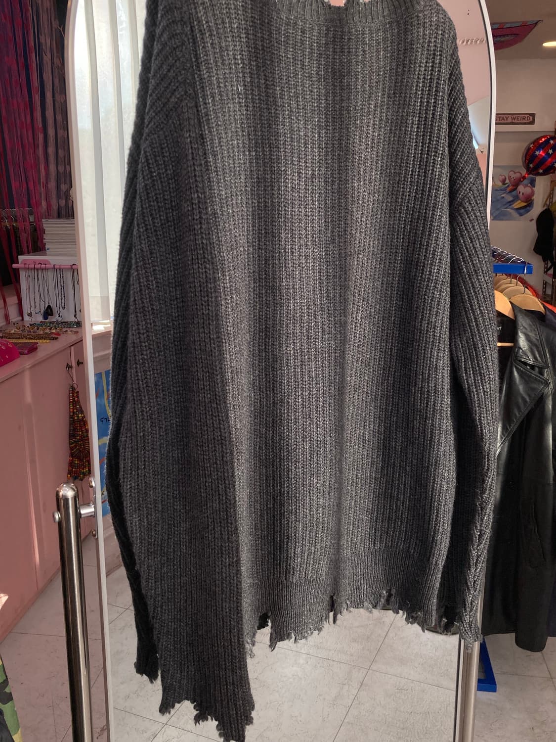 그런지 그레이 브이넥 니트 상품이미지7