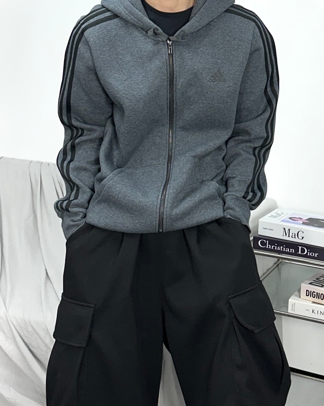 아디다스 블랙 차콜 후드집업 2XL 상품이미지1