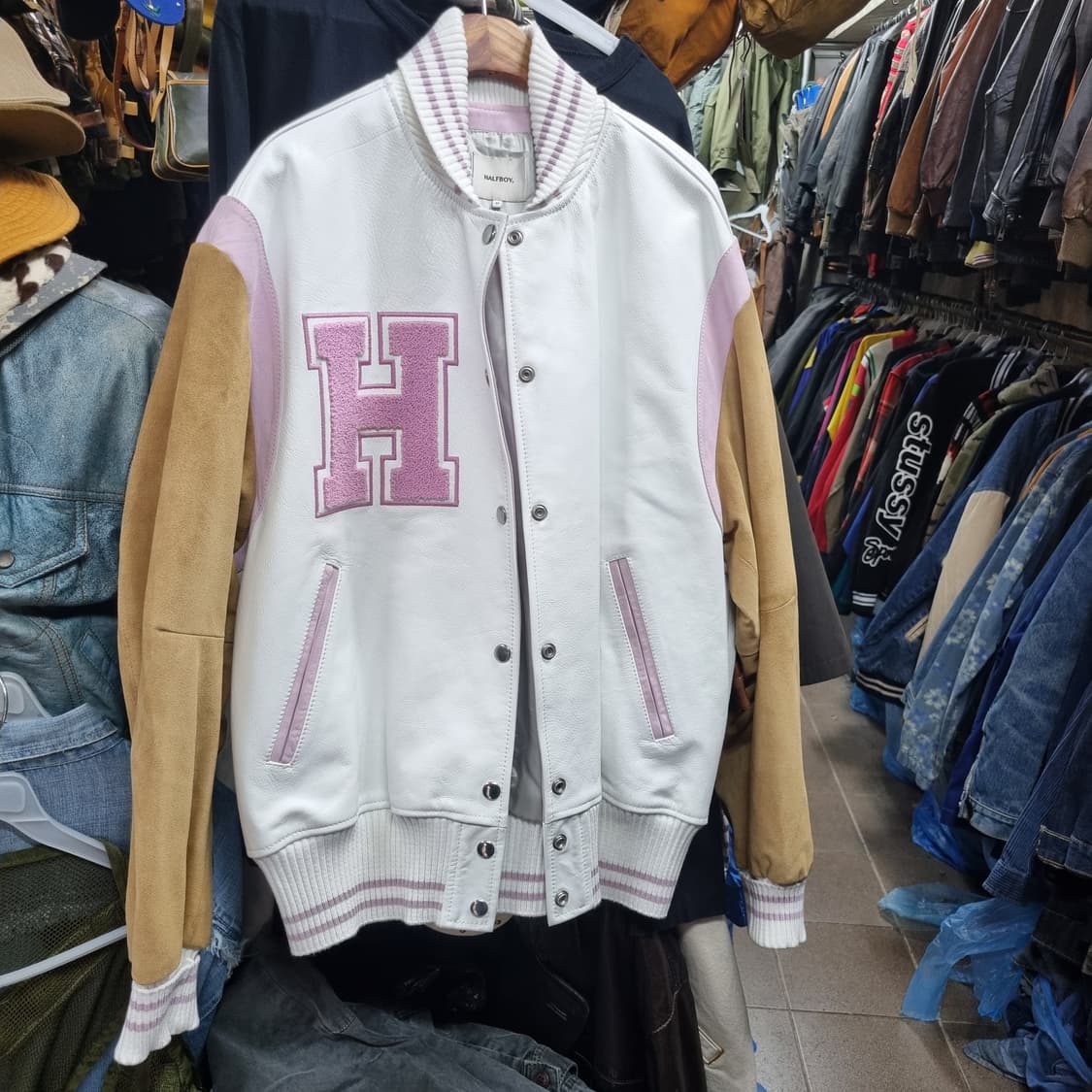 하프보이 halfboy 바시티 가죽자켓 상품이미지1