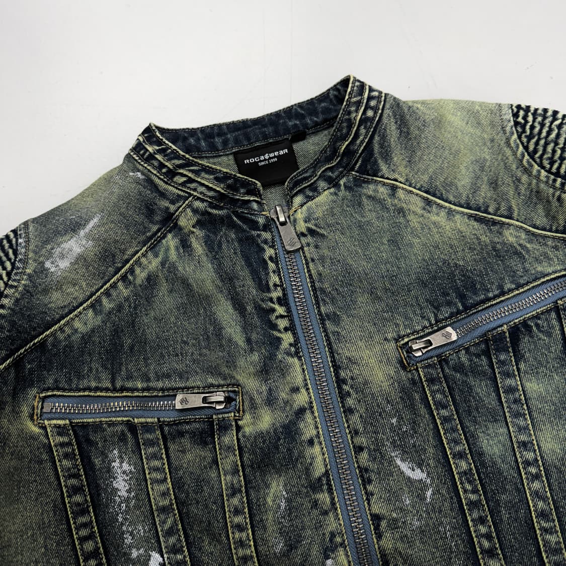 로카웨어 Y2K 바이커 워싱 빅로고 데님 집업 자켓 상품이미지4