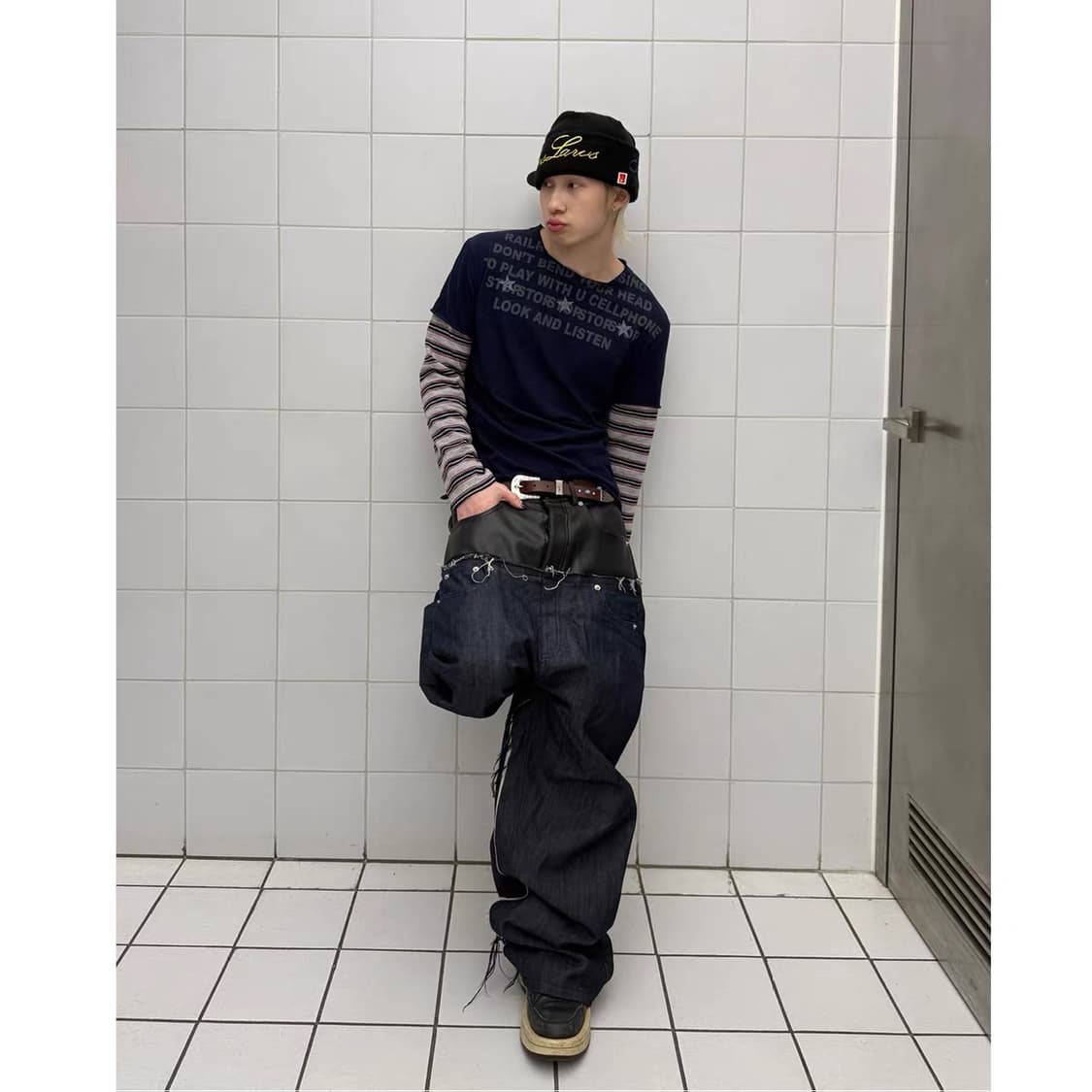 Retro Stripe Patchwork Layered Long Slee 상품이미지4