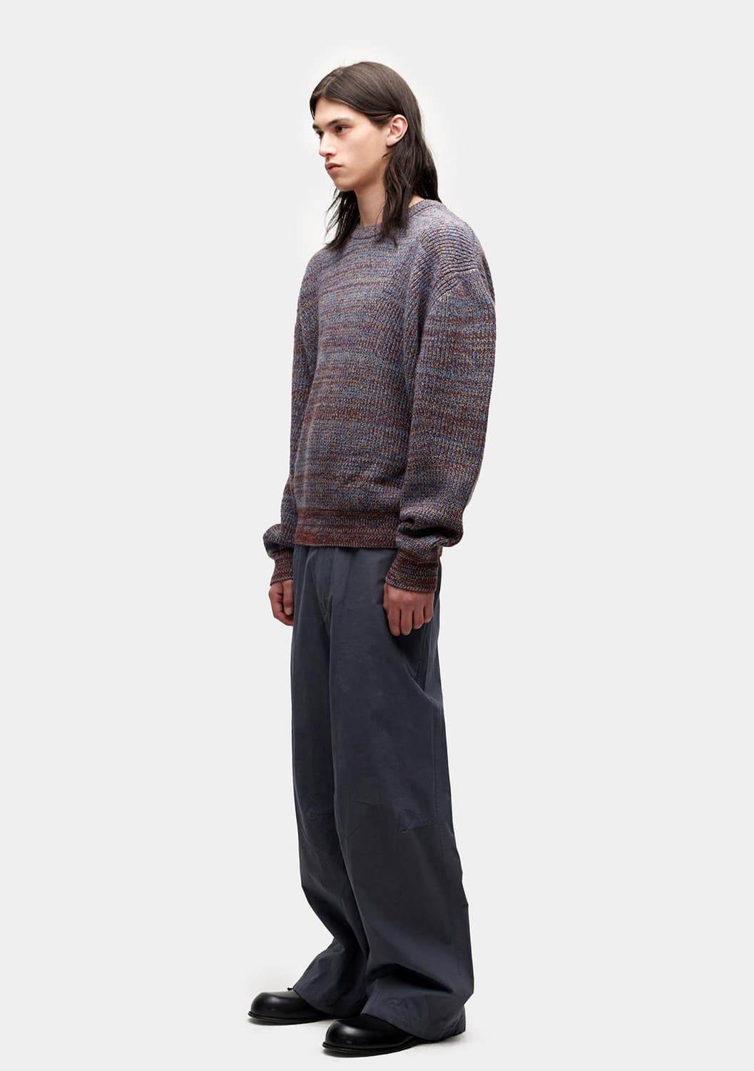 쿠어 coor 캐시팝 트위드 크루넥 니트 (번트브라운블루) 상품이미지3