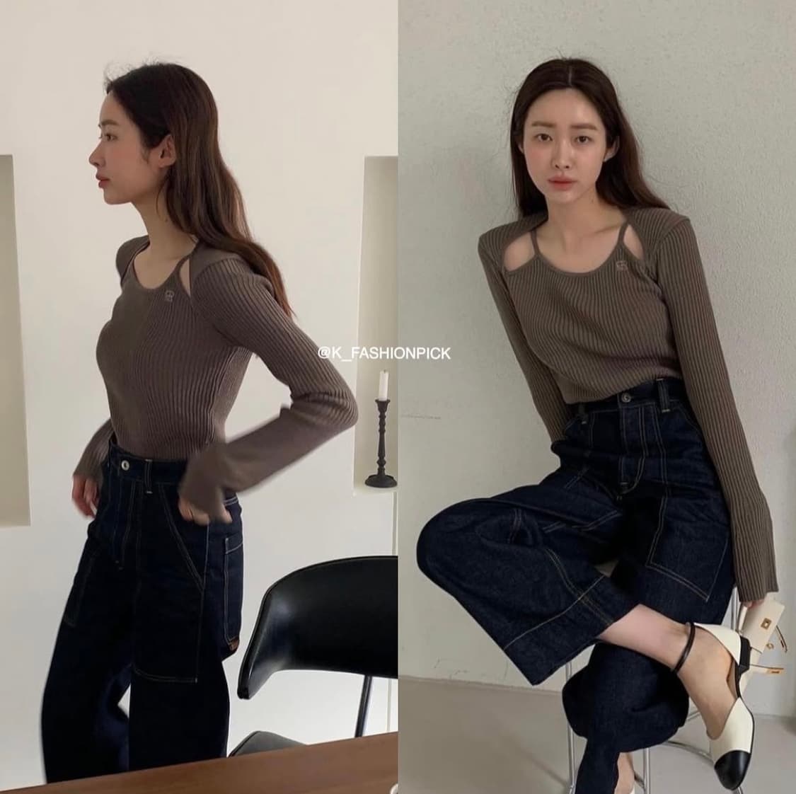 택O) [s] 엔오르 슬림 레이어드 니트 브라운 [차정원, 웬디 착용] 상품이미지2