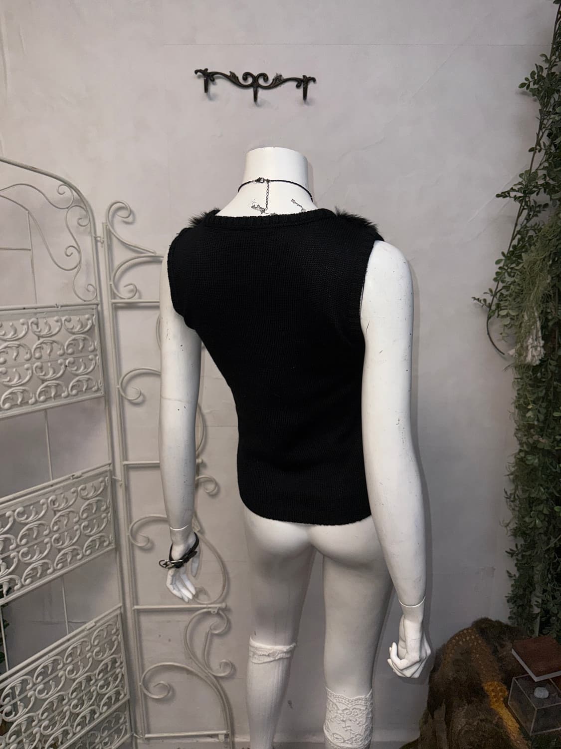 Black diamond rabbit fur wool sleeveless 상품이미지5