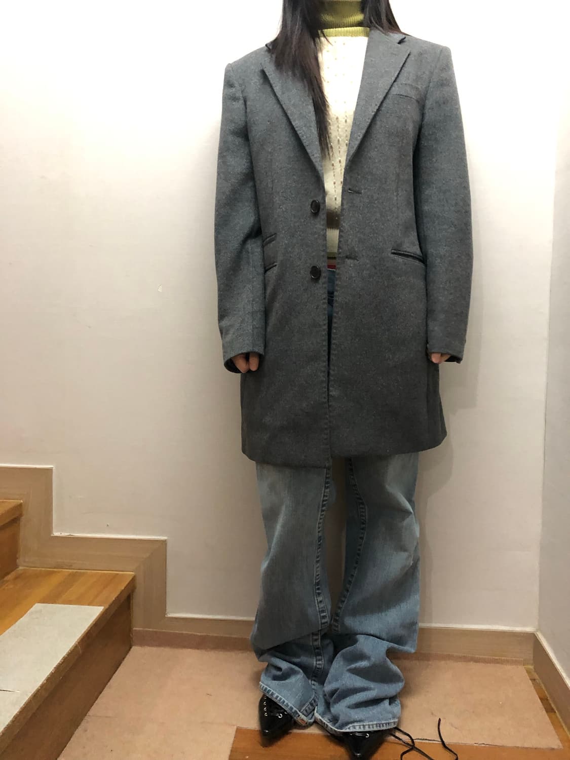 빈티지 그레이 울 하프 코트 상품이미지1