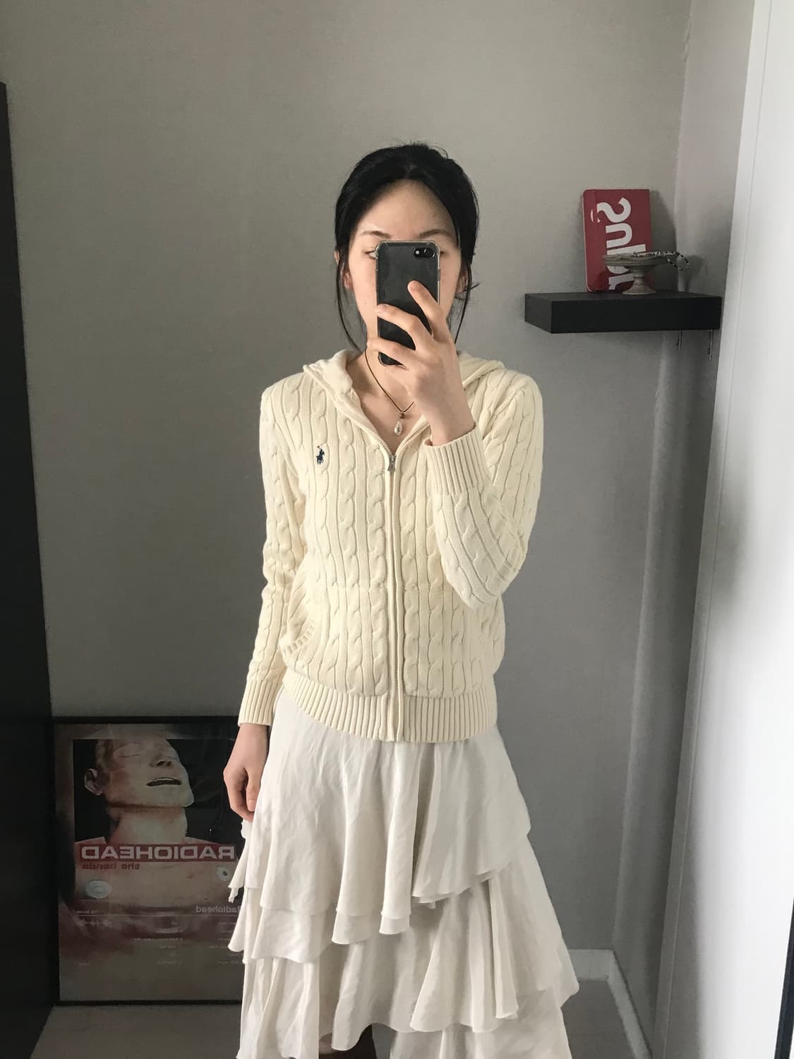 폴로 랄프로렌 포니 로고 화이트 케이블 니트 후드집업 상품이미지1