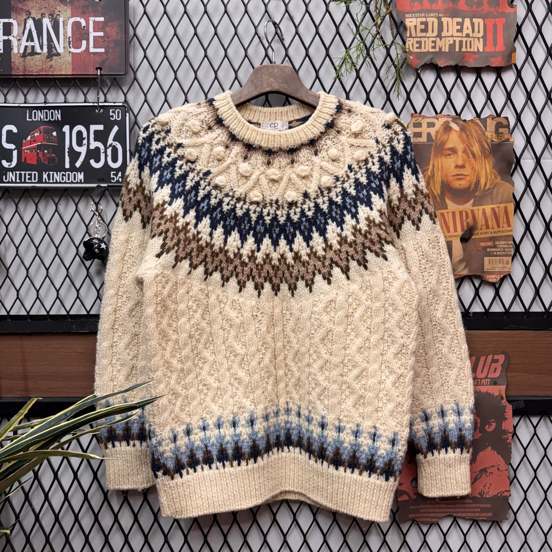 JPN VINTAGE 울 니트 노르딕 패턴 아이보리 상품이미지1