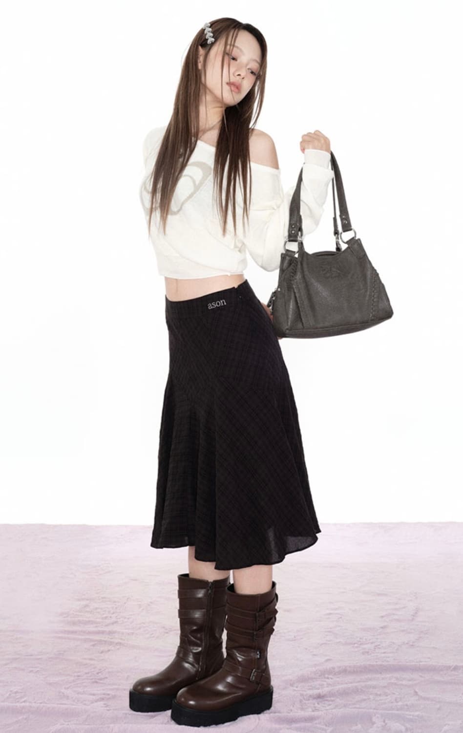 애즈온 런던 체크 미디 스커트 상품이미지1