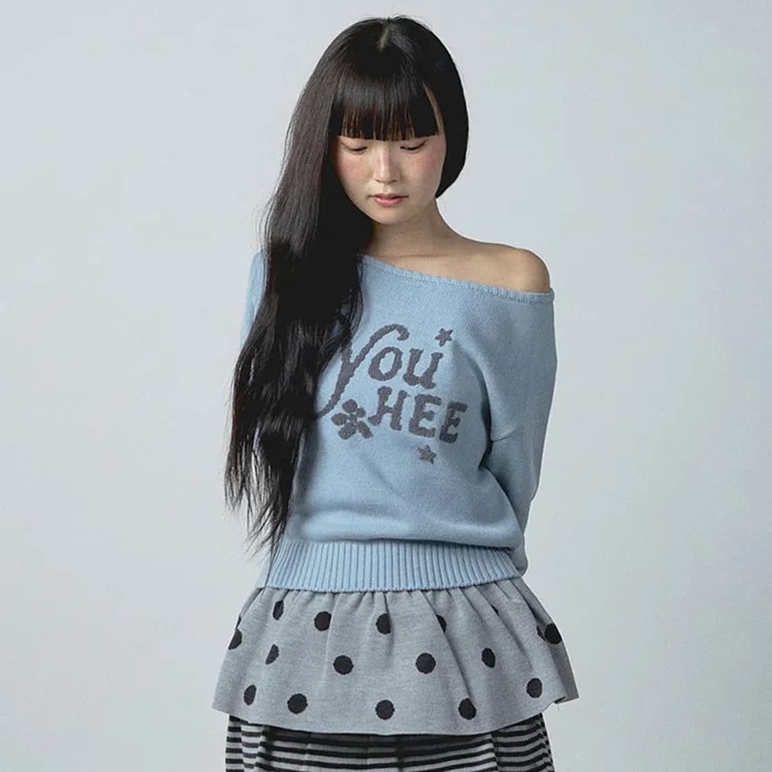 YOUHEE 유희) off-shoulder knit_ light blue 상품이미지1