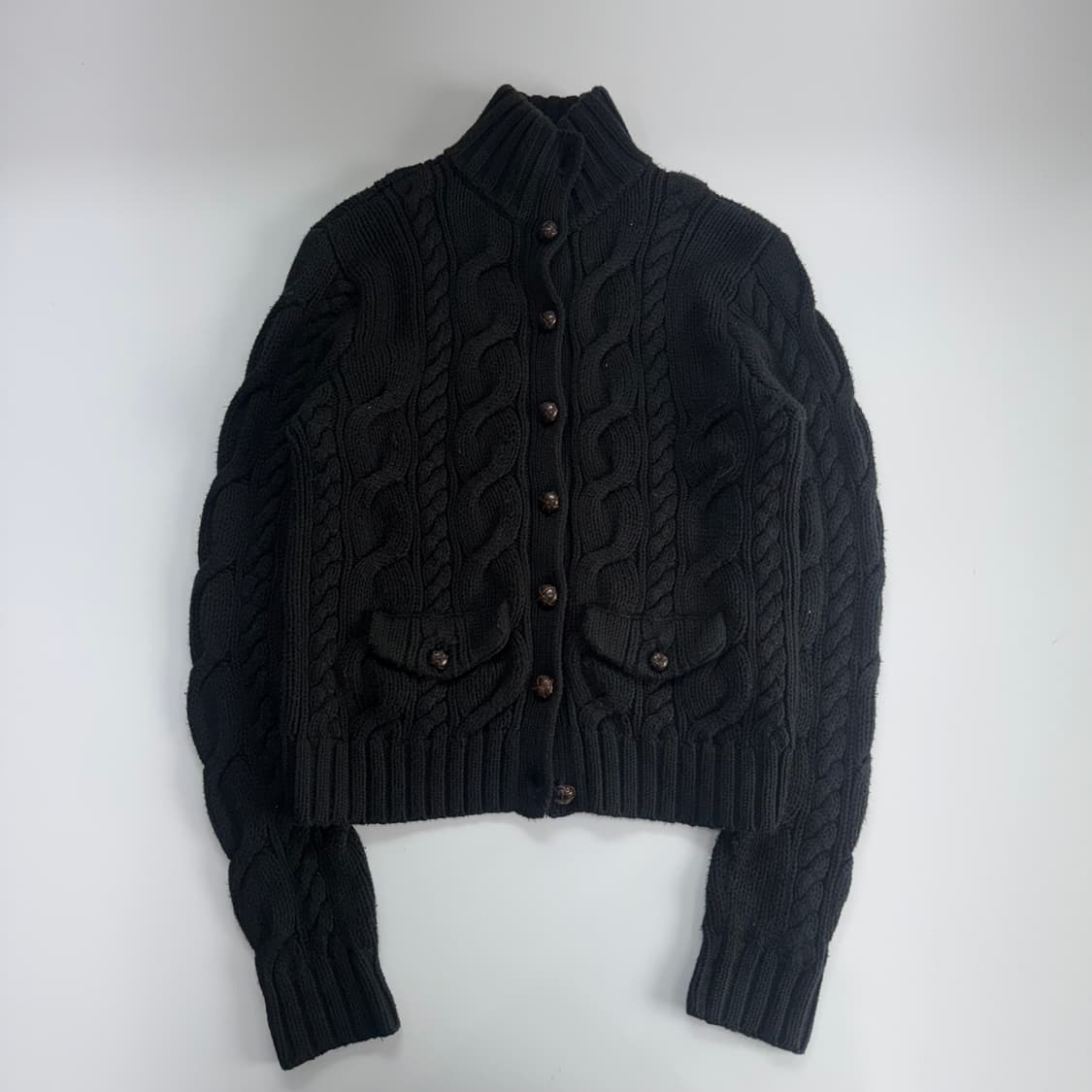 Polo 폴로 블랙 케이블 니트 버튼업 하이넥 가디건 상품이미지3
