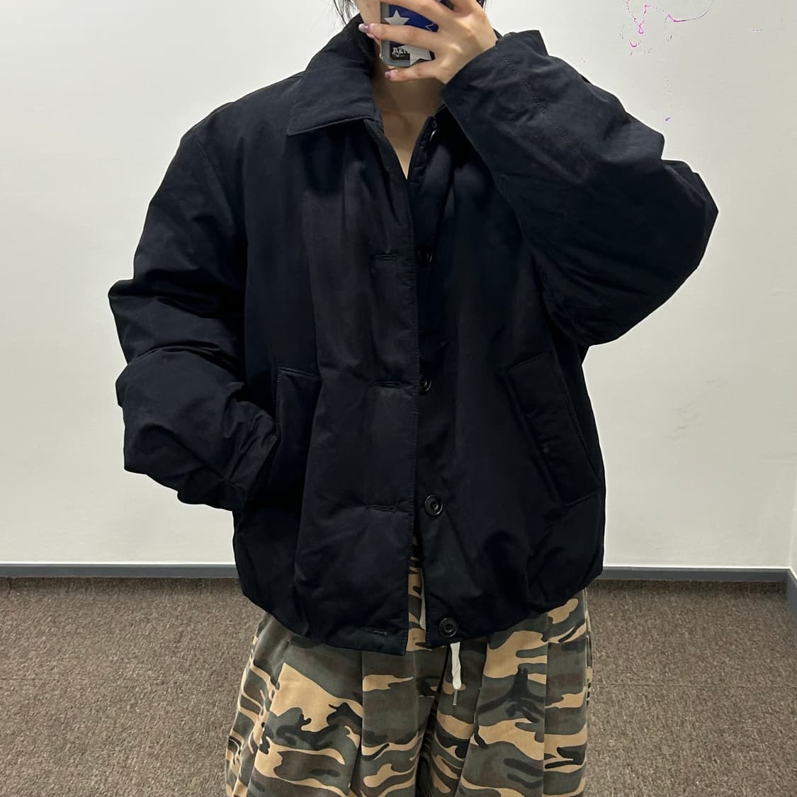 Coor 쿠어 버튼업 카라 패딩 상품이미지1