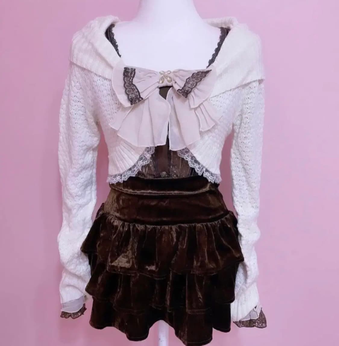 다크초코 엑시즈팜 리본 레이스 롱슬리브리스 상품이미지3