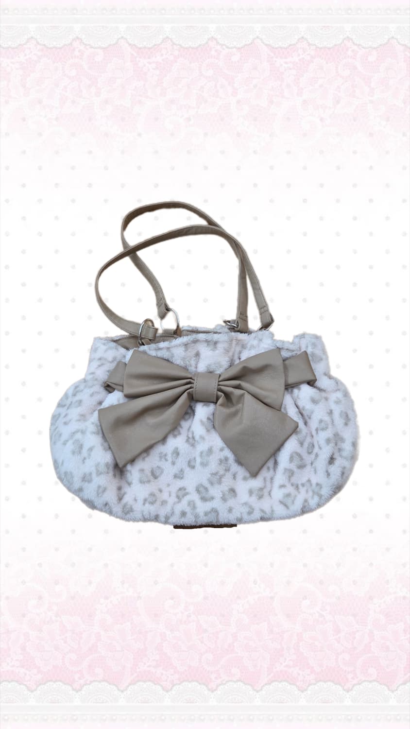 빈티지 리본 핑크브라운 딸기초코 레오파드 백 상품이미지1