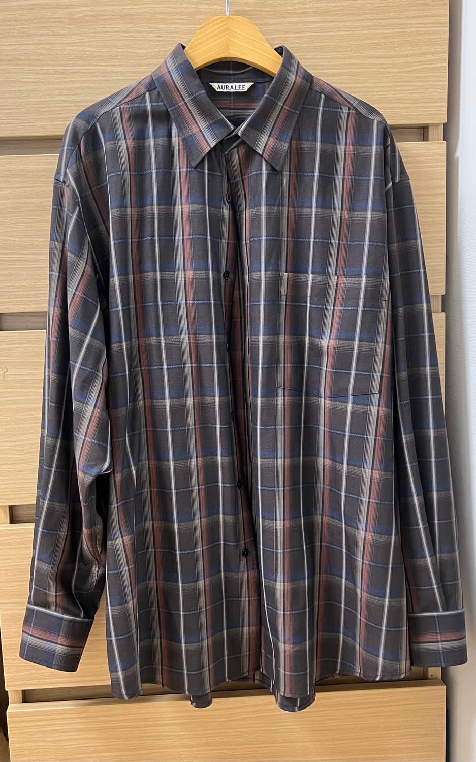 오라리 슈퍼 라이트 울 체크 셔츠 다크 브라운 상품이미지2