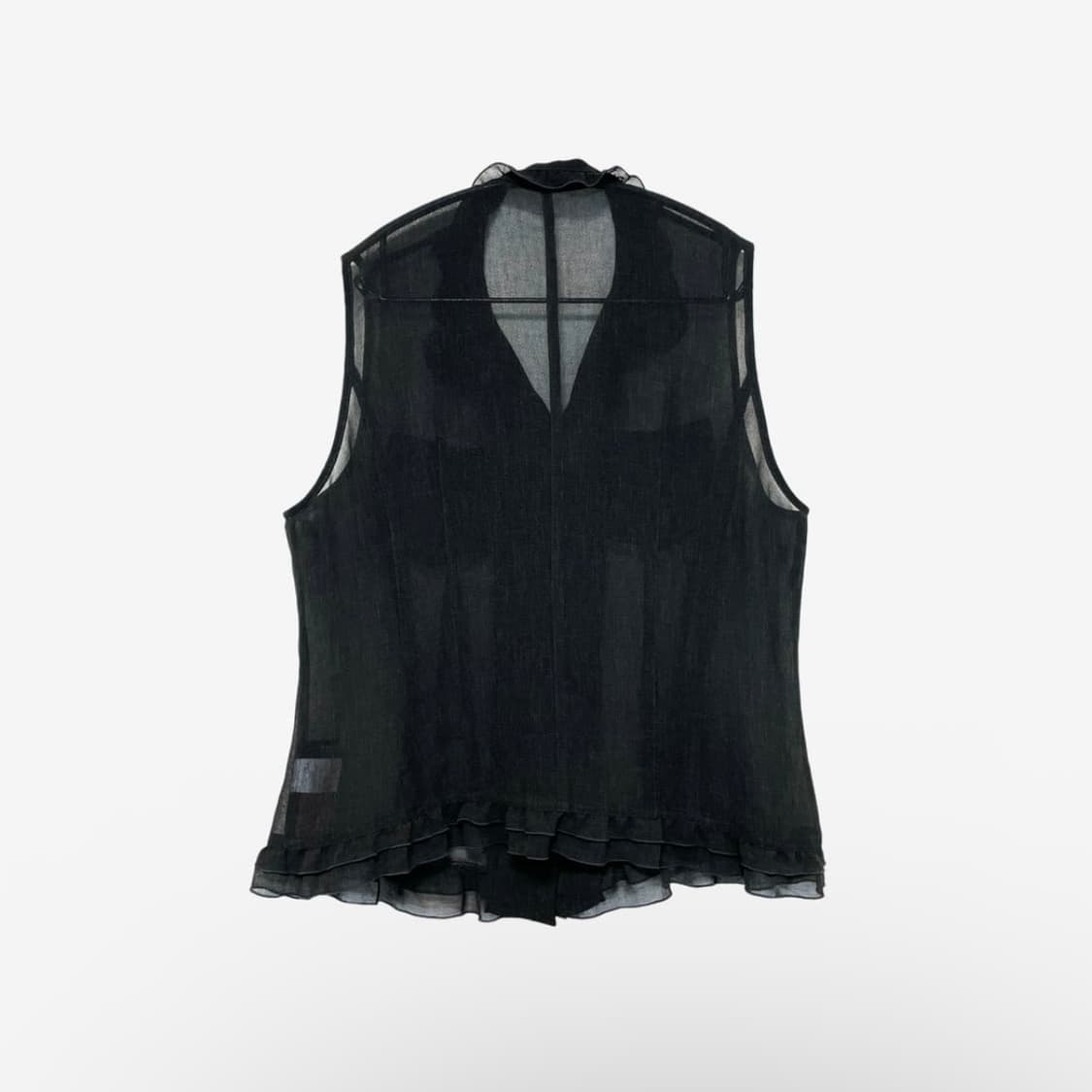 Ruffle Detail Sheer Vest - Dark Brown 상품이미지3